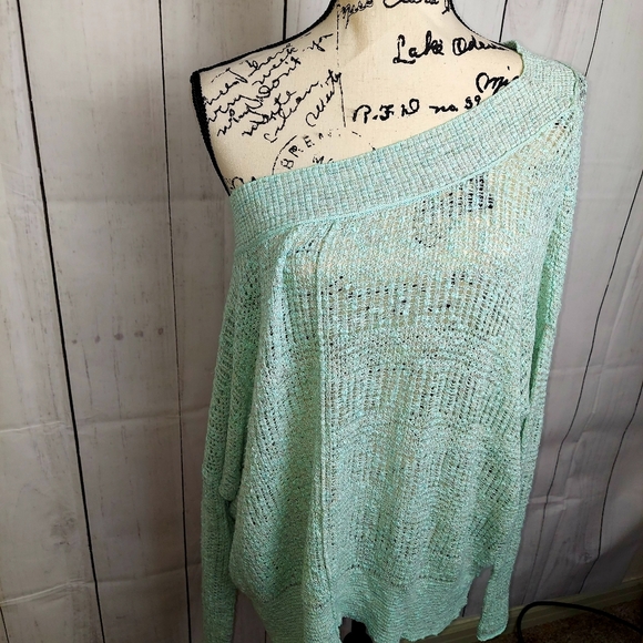 Free People Sweaters - Free people mint green open knit top off shoulder